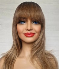 Peruca balayage cabelo sintético loiro marrom cinza escuro efeito couro cabeludo falso franjas completas comprar usado  Enviando para Brazil