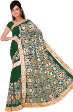 Vert saree sari d'occasion  Expédié en France