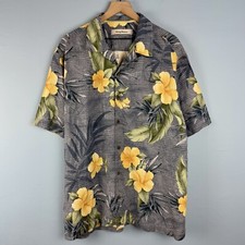 Camisa masculina Tommy Bahama XL havaiana acampamento botão para cima seda cinza floral tropical, usado comprar usado  Enviando para Brazil