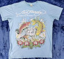 Camiseta Ed Hardy VINTAGE Christian Audigier KOI FISH EUA Hollywood Azul Médio comprar usado  Enviando para Brazil