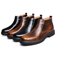 Botas de tornozelo de couro sintético biqueira redonda estilo britânico preto masculino sapatos casuais com zíper comprar usado  Enviando para Brazil
