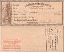Usado, EUA 1927, Columbus & Xenia Railroad Co., HUNTINGTON NATIONAL BANK CHEQUE.  #A169 comprar usado  Enviando para Brazil