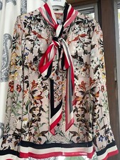 BURBERRY MUJER SEDA BLUSA CAMISA TOP LAZO CUELLO ESTAMPADO FLORAL 8 ML segunda mano  Embacar hacia Mexico