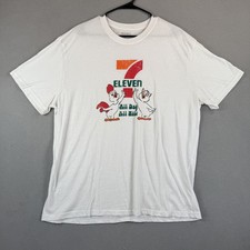 Camisa masculina 7-Eleven 2XL branca o dia todo a noite gráfica galo estilo vintage, usado comprar usado  Enviando para Brazil