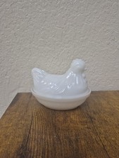 Prato vintage coberto de vidro leitoso Hazel Atlas galinha no ninho, usado comprar usado  Enviando para Brazil