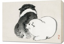 Obraz 70x50cm Black and White Puppies, Kōno Bairei Vintage do Salonu na sprzedaż  PL