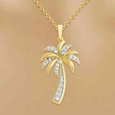 Pingente feminino de palmeira folheado a ouro amarelo 14K com diamante criado em laboratório redondo 2 quilates, usado comprar usado  Enviando para Brazil