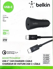 Carregador de carro Belkin USB-C com cabo de carregamento de 4 pés 27W - Preto (caixa aberta) comprar usado  Enviando para Brazil
