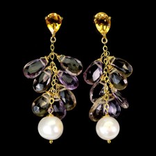 925 Pendientes de Plata de Ley Briolette Ametrino Citrino Perla Gemas Joyeria comprar usado  Enviando para Brazil