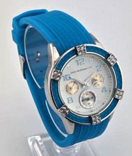 Isaac Mizrahi Live Blue Crystal Bezel Watch com Sub Mostradores Pulseira Azul NOVO BATT comprar usado  Enviando para Brazil