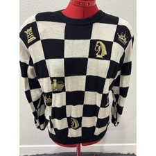 Suéter de tabuleiro de xadrez vintage preto branco bordado peças de xadrez tricô, usado comprar usado Suéter de tabuleiro de xadrez vintage preto branco bordado peças de xadrez tricô, usado comprar usado  Enviando para Brazil