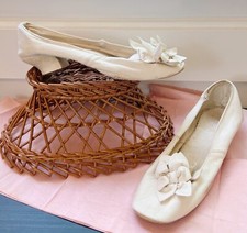 Chinelos de couro femininos antigos vintage do século XIX/1800 - Rosetas nos dedos dos pés, usado comprar usado  Enviando para Brazil