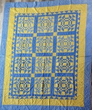 Usado, Colcha de retalhos antiga 1800s dupla azul cromada amarela coroa de espinhos PA comprar usado  Enviando para Brazil