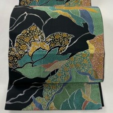 Kimono feminino japonês Fukuro-obi flor de seda arabesco folha de ouro preto comprar usado  Enviando para Brazil