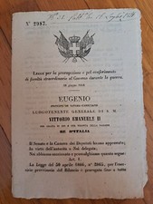 LEGGE 2987 1866 EUGENIO DI SAVOIA - FACOLTA' STRAORDINARIE AL GOVERNO PER GUERRA comprar usado  Enviando para Brazil