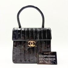 Autêntica Bolsa de Mão Chanel Vintage Mademoiselle CC Mark Couro Patente Preta Série 2, usado comprar usado  Enviando para Brazil
