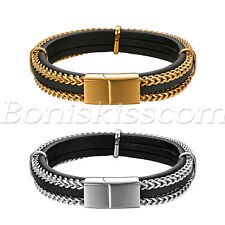 Bracelete masculino de couro genuíno trigo aço inoxidável fivela magnética bracelete bracelete comprar usado  Enviando para Brazil