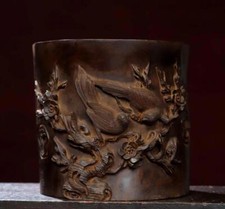 Vaso de madeira chinês antigo incrustado com pássaro N2870 comprar usado  Enviando para Brazil