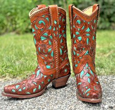 Usado, Botas Corral femininas de cowgirl turquesa sobreposição feita à mão 7,5 M comprar usado  Enviando para Brazil