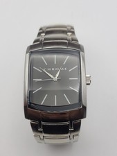 Relógio masculino cromado tom prata mostrador preto aço inoxidável nova bateria funcionando comprar usado  Enviando para Brazil