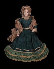 Usado, Casa de bonecas miniatura 1:12 sentado porcelana boneca senhora verde vestido de seda renda acastanhada comprar usado  Enviando para Brazil