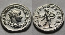 Gordiano III 240 DC Antoniniano Raro genuino antiguo romano moneda de plata XF Marte segunda mano  Embacar hacia Mexico
