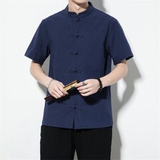 Usado, Camisa masculina de linho casual slim camisas manga curta blusa com botões comprar usado  Enviando para Brazil