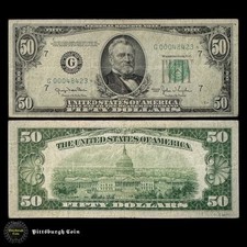 1950 nota de cinquenta dólares nota estrela Chicago IL nota antiga FR 2107-G* G7 comprar usado  Enviando para Brazil