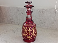 Frasco de perfume boêmio antigo vermelho rubi cortado para limpar com dourado - Rosas, usado comprar usado  Enviando para Brazil