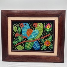 Arte de parede têxtil emoldurada Mola 17x14” par de papagaios flores folhas coloridas comprar usado  Enviando para Brazil