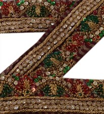 Sanskriti Vintage Saree Borda Frisada à Mão 1 Jarda Acabamentos Renda 2"W Floral Zari Marrom comprar usado  Enviando para Brazil