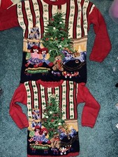 RARO VINTAGE Casual Canto Vermelho Bordado Árvore de Natal Suéter Mãe e Filha, usado comprar usado  Enviando para Brazil