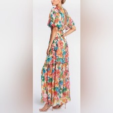 Vestido maxi floral francês social One33 novo sem etiquetas com mangas folhadas amarelo - 2 comprar usado  Enviando para Brazil
