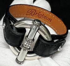 Pulseira de couro preto Brighton circular banhada a prata trava pavê cristais barra comprar usado  Enviando para Brazil