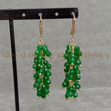 Usado, Brincos de gancho folheados a ouro folheados a ouro com miçangas redondas facetadas verde jade de 4 mm comprar usado  Enviando para Brazil