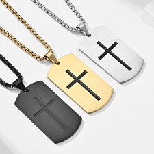 Colar cruzado masculino aço inoxidável militar pingente de etiqueta de cachorro corrente de freio presente comprar usado  Enviando para Brazil