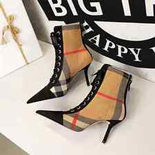 Botas femininas de couro xadrez quente salto alto tornozelo botas curtas com cadarço comprar usado  Enviando para Brazil