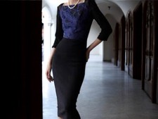 Vestido justo Roland Mouret preto com renda azul colorblock tamanho EUA 10, usado comprar usado  Enviando para Brazil