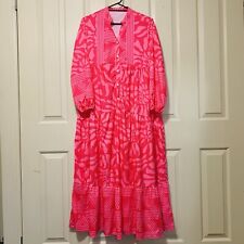 Vestido maxi feminino rosa com botões manga longa balão tamanho grande comprar usado  Enviando para Brazil