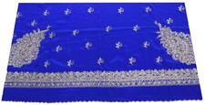 Sushila Vintage Azul Sari Remanente Chatarra Multiusos Cuentas a Mano Tela Artesanal segunda mano  Embacar hacia Mexico