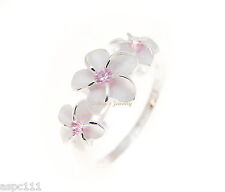 ANEL DE PRATA ESTERLINA 925 3 FLORES DE PLUMERIA HAVAIANA ROSA CZ comprar usado  Enviando para Brazil