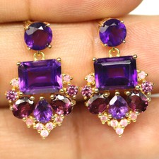 925 Argento Sterling Ametista Viola, Rodolite Granato & Zaffiro Orecchini comprar usado  Enviando para Brazil