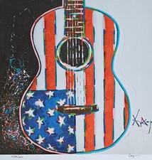 Kat Americano Acústica Guitarra Bandera Arte Firmado a Mano Numerados Litografía comprar usado  Enviando para Brazil