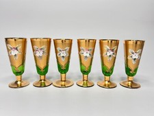 Vintage Boêmio Tcheco Vidro Verde Esmeralda Ouro 24K Esmalte Flor Licor Conjunto de Copo comprar usado  Enviando para Brazil