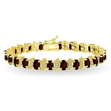 Pulseira de tênis Gold Flash prata esterlina granada e topázio branco 6x4mm oval e S comprar usado  Enviando para Brazil