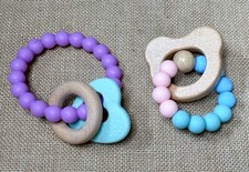 Conjunto de mordedor infantil de silicone madeira anéis de dentição fácil aderência brinquedos para bebês mãe crocante comprar usado  Enviando para Brazil