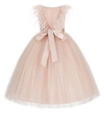 Vestido de festa sem costas florista vestido de penas avestruz elegante vestido de tule comprar usado  Enviando para Brazil