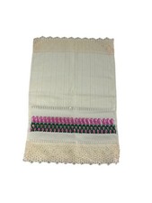 Toalha de mão Dohler marfim bainha de crochê enfeitada fita verde rosa 18" X 12", usado comprar usado  Enviando para Brazil