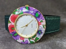Lindo relógio de quartzo feminino com tema floral 42 mm tom dourado pulseiras de couro verde comprar usado  Enviando para Brazil
