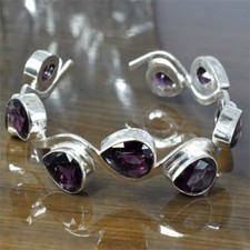 Usado, Pulseira de punho ajustável de prata esterlina 925 com pedra preciosa de ametista roxa comprar usado  Enviando para Brazil